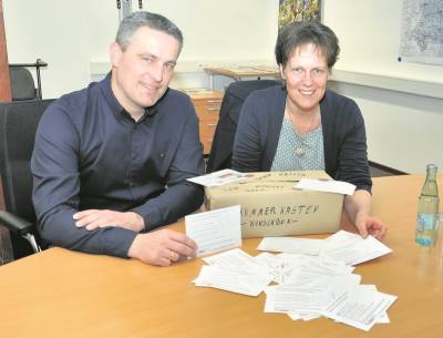 Lars Wedekind und Sonja Skarba-D�ring pr�sentieren die W�nsche der B�rgerinnen und B�rger aus der Wunschbox. 
Foto: Kim H�sing (LDZ) ! 