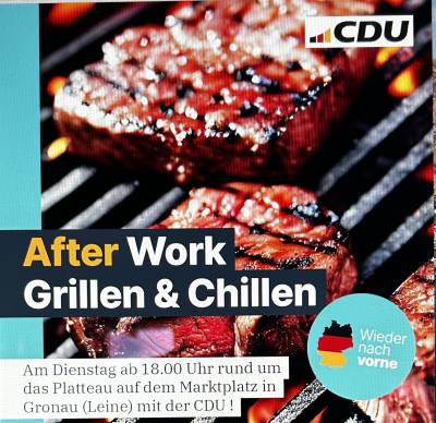 Am 09.09.2025 ab 18.00 Uhr das erste After-Work-Grillen auf dem Marktplatz in Gronau (Leine) !