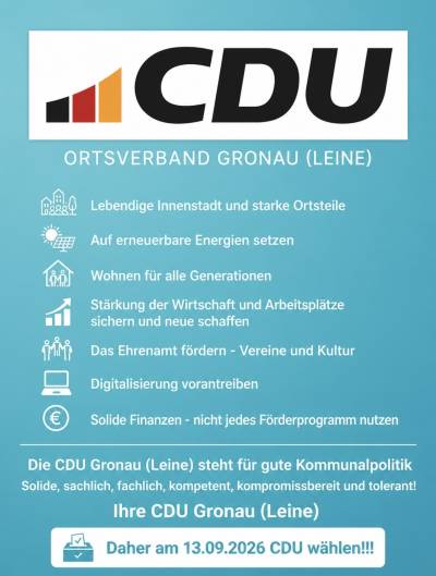 Das Wahlprogramm der CDU Gronau (Leine) f�r 2026 - 2031 ! 