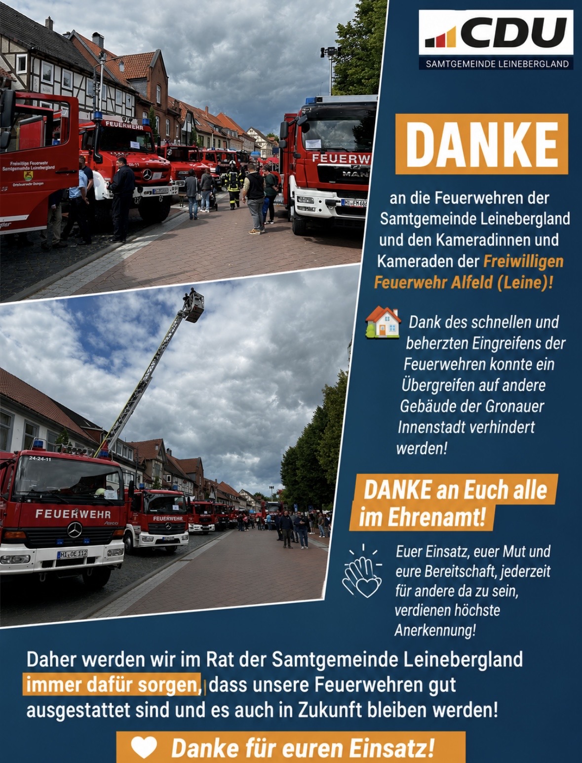 Gro�er Dank an alle Helferinnen und Helfer von Feuerwehr, THW, Rettungsdienst und Polizei. 